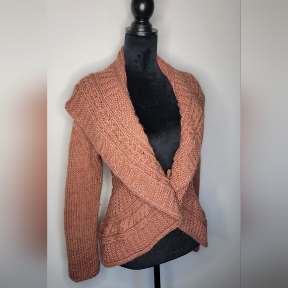 Anthropology Elsamada Chunky Knit Alpaca Wool Tie Front Cardigan Size M - Picture 2 of 12